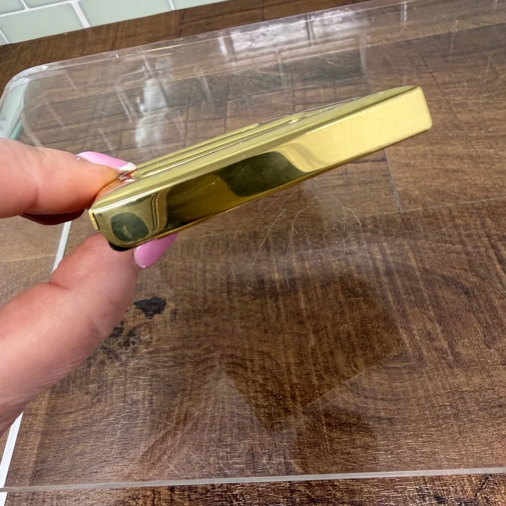 Vintage Solid Brass Mini Double Photo Frame 2.5 x 3.5 Tabletop Gold Accent Decor